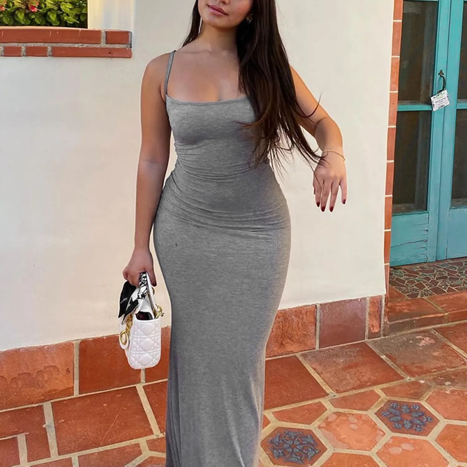 Women Spaghetti Strap Casual Maxi Dresses Sleeveless Cami Dress Party Club Bodycon Dress