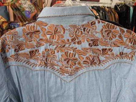 Women's Vintage Western Shirt Collection: Scully Gunfighter Denim Blue & Rust